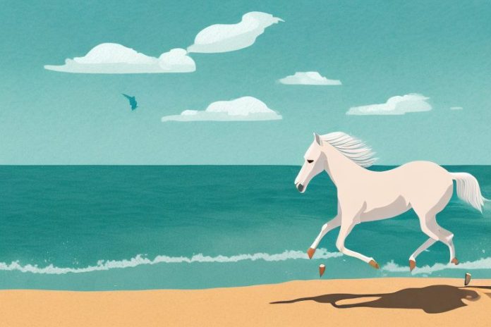 A horse galloping through a beach landscape in mossel bay
