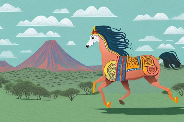 An azteca horse galloping through the rolling hills of oudtshoorn