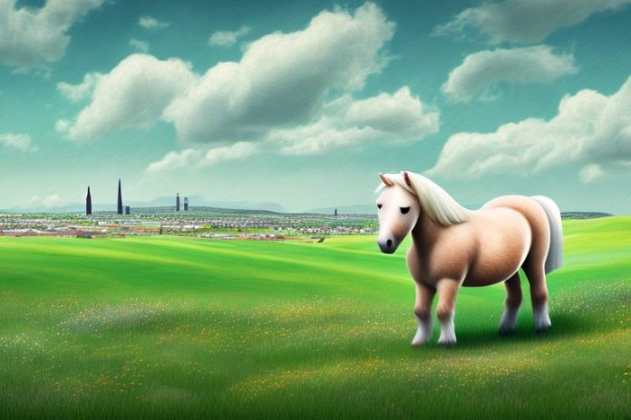 A shetland pony in a field