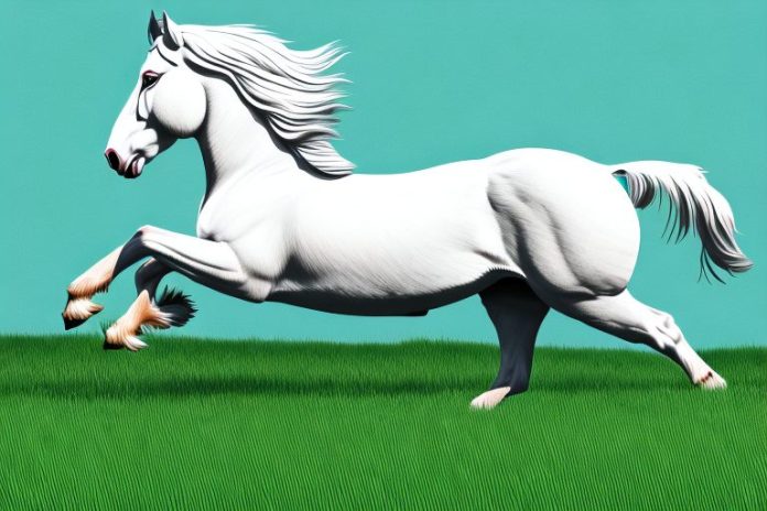 An american belgian draft horse galloping through a grassy field in empangeni