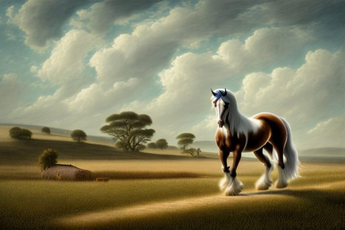 An american belgian draft horse in a rural landscape in the eastern cape