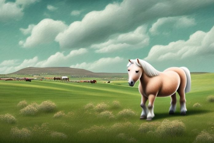 A shetland pony in a rural setting