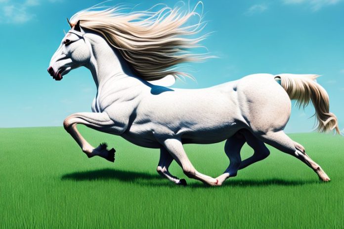 A majestic american belgian draft horse galloping through a grassy field in welkom