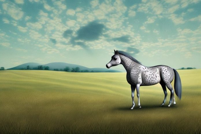 An appaloosa horse in a rural landscape