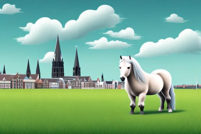 A shetland pony in a field