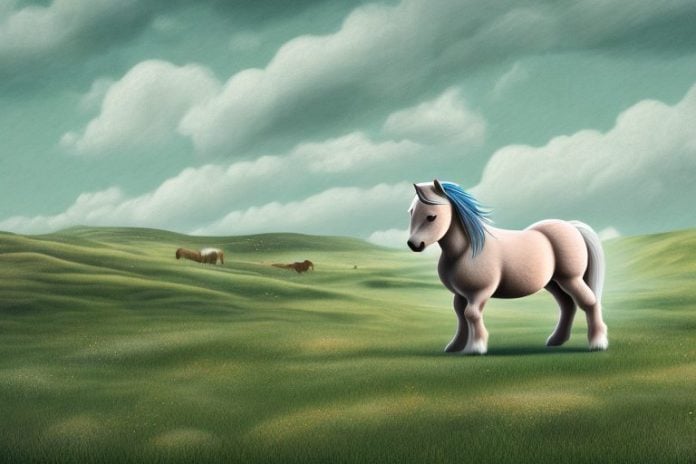 A shetland pony horse in a rural landscape