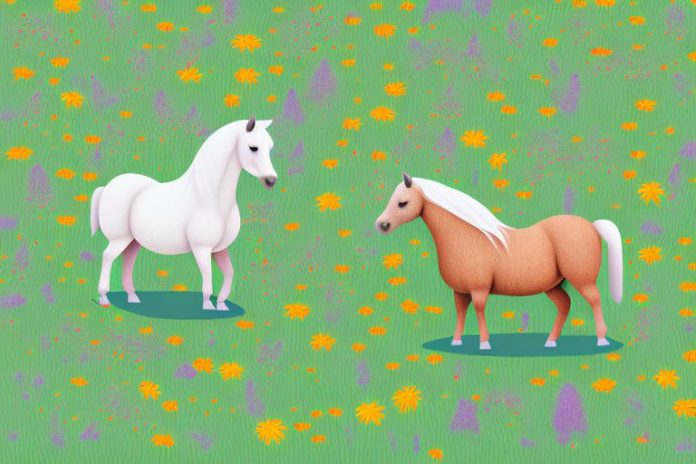 A shetland pony in a field of wildflowers in springbok