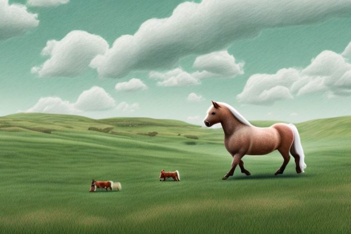 A shetland pony being ridden in a rural landscape in warrenton