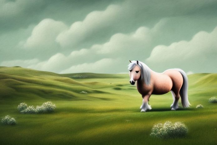 A shetland pony in a rural landscape
