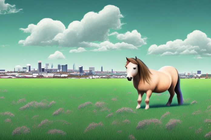 A shetland pony in a field