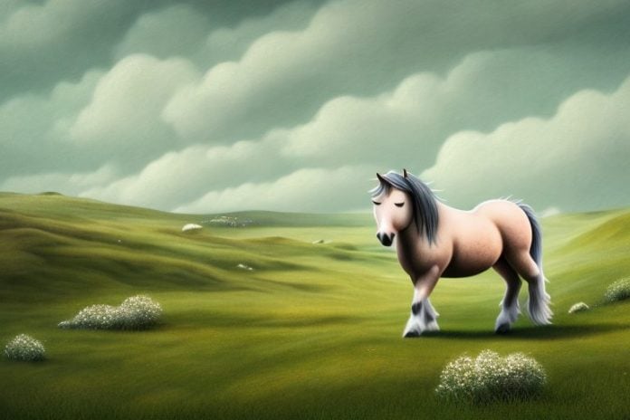 A shetland pony in a rural landscape