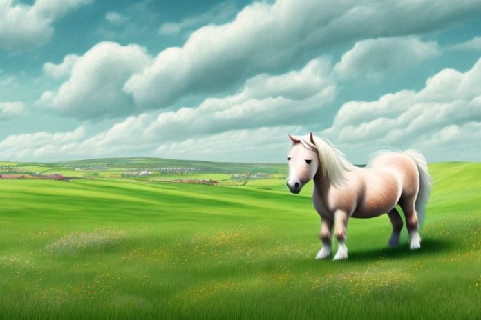 A shetland pony in a field