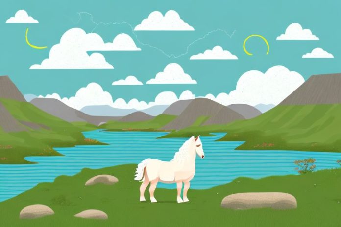 A shetland pony in a scenic landscape