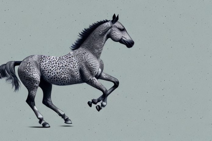 An appaloosa horse galloping in the johannesburg countryside