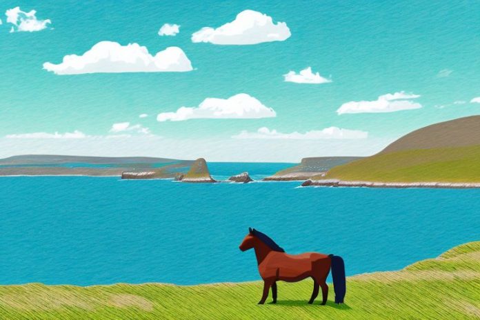 A shetland pony in a scenic landscape