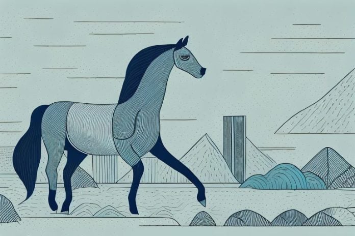 A horse walking through a scenic landscape in newcastle