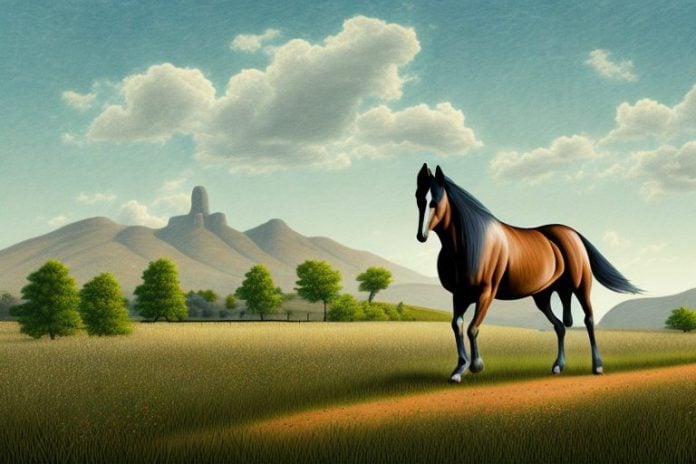 A tennessee walking horse in a rural landscape