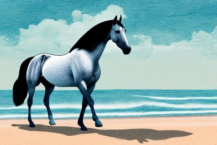 A tennessee walking horse walking along the beach in jeffreys bay