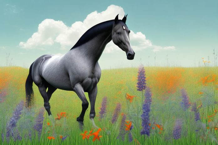 A tennessee walking horse in a field of wildflowers in roodepoort