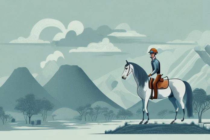 A horse and rider in a scenic landscape of thohoyandou