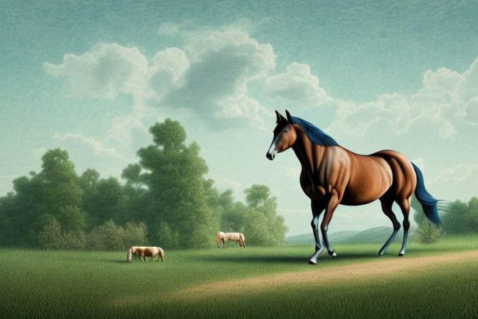 A tennessee walking horse in a rural landscape