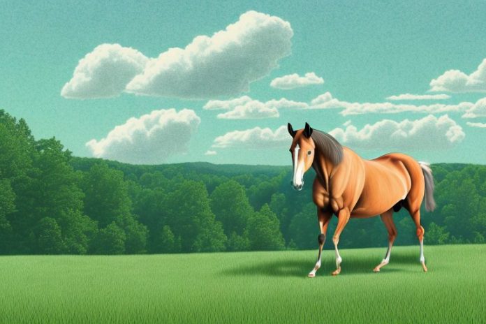 A tennessee walking horse in a rural landscape with rolling hills and trees