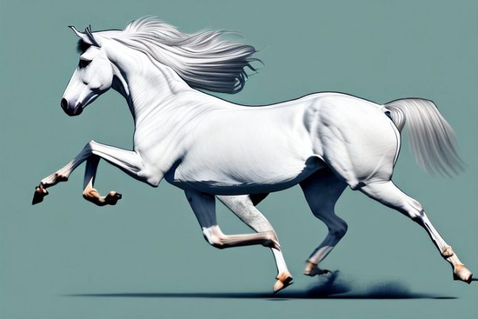 A majestic andalusian horse galloping through a pinetown landscape