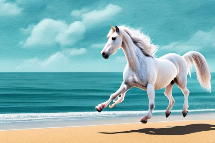 An andalusian horse galloping through a beach landscape in port elizabeth