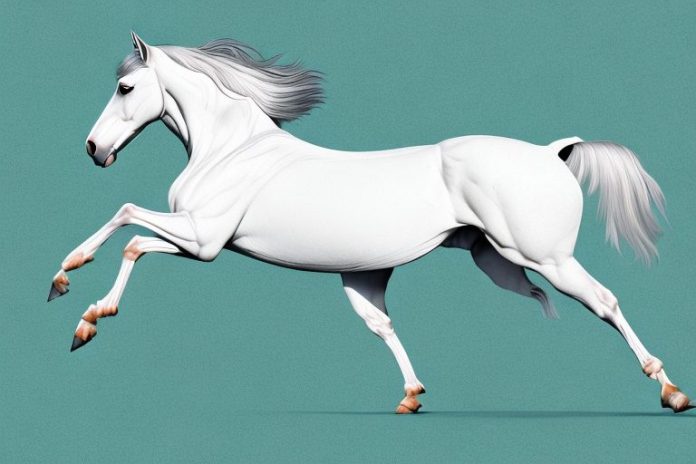 An andalusian horse galloping through a rural landscape