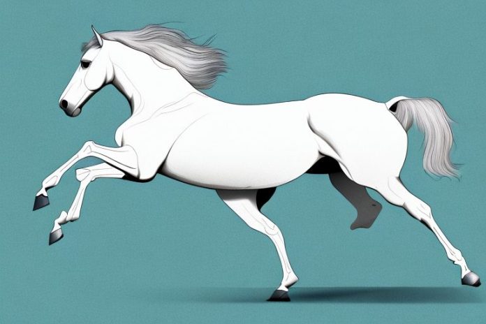 An andalusian horse galloping through a landscape in bisho
