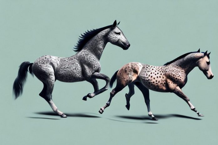 An appaloosa horse galloping through a kathu landscape