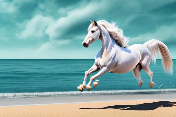An andalusian horse galloping through a beach landscape in port alfred