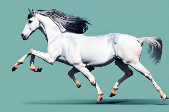 An andalusian horse galloping through a scenic landscape