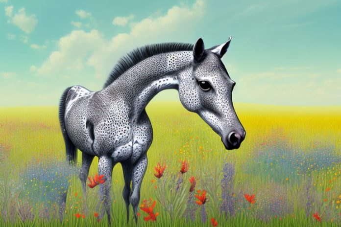An appaloosa horse in a field of wildflowers in springbok