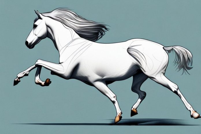 An andalusian horse galloping in a midrand landscape