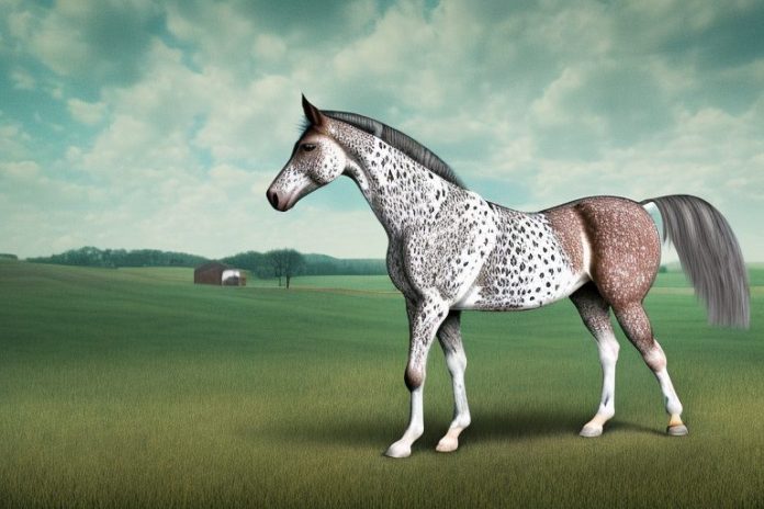 An appaloosa horse in a rural landscape