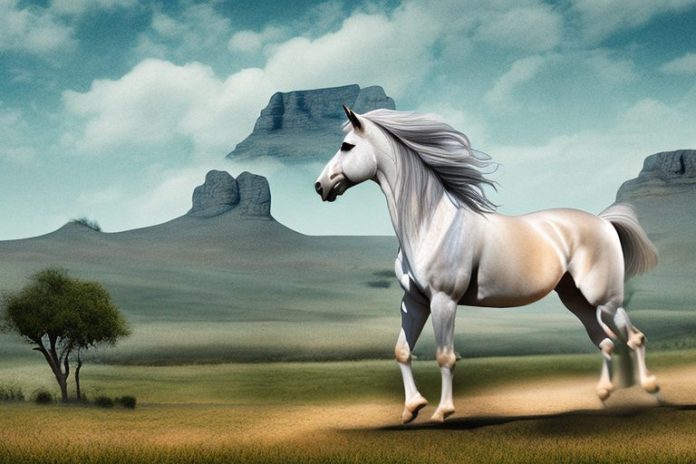An andalusian horse in a rural landscape in mpumalanga