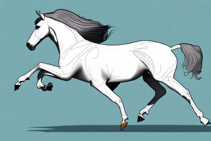 An andalusian horse galloping through a witbank landscape