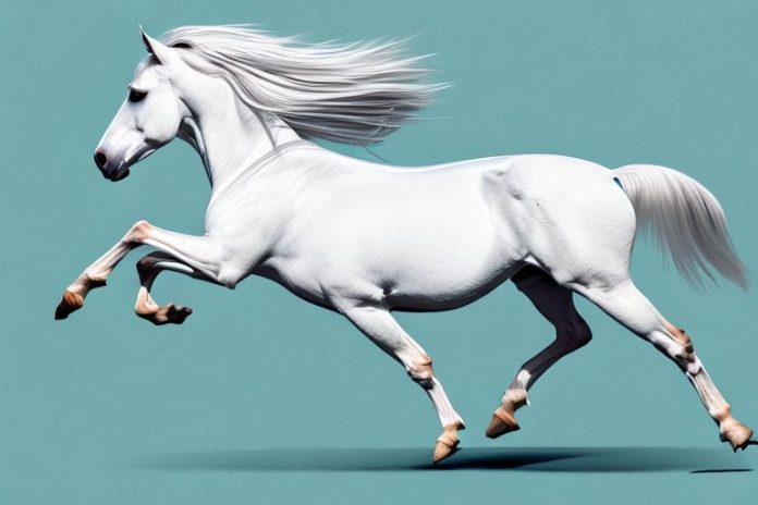 An andalusian horse galloping through a white river