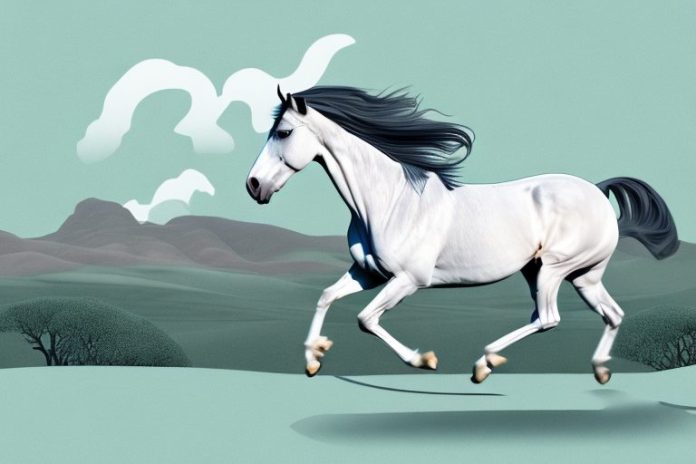 An andalusian horse galloping through a scenic landscape in the northern cape