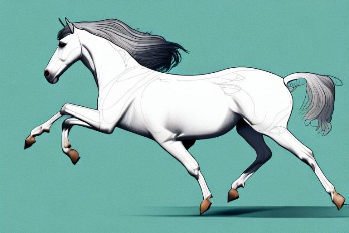 An andalusian horse galloping through a rural landscape