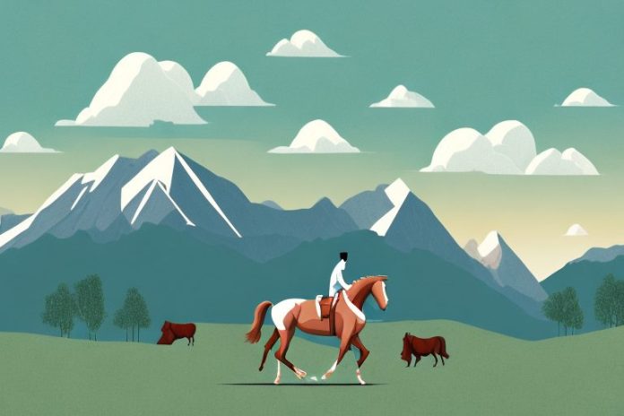 A horse and rider in a rural setting