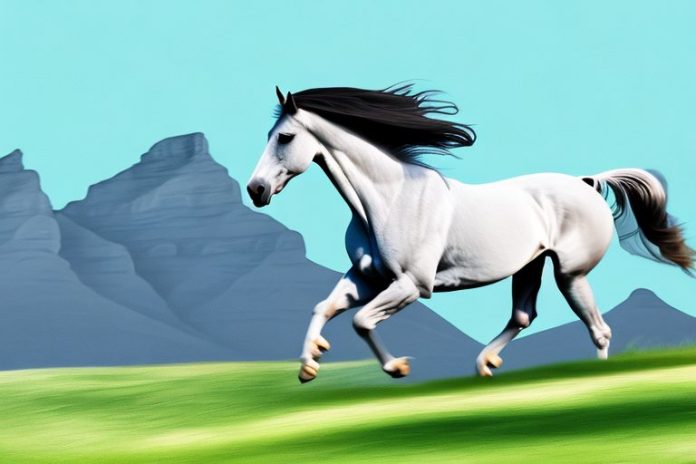A majestic andalusian horse galloping through the rolling hills of cape town