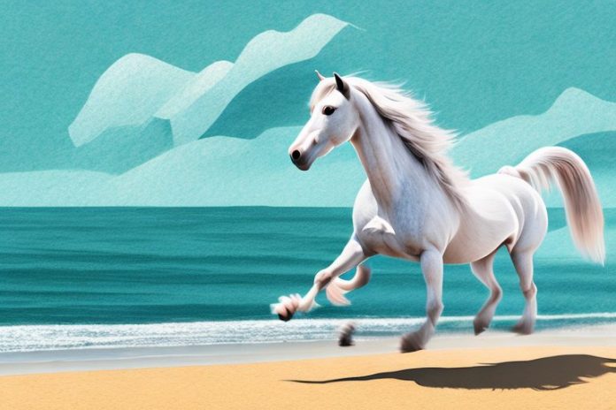 An andalusian horse galloping through a beach landscape in mossel bay