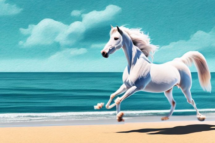 An andalusian horse galloping along a beach in simon's town