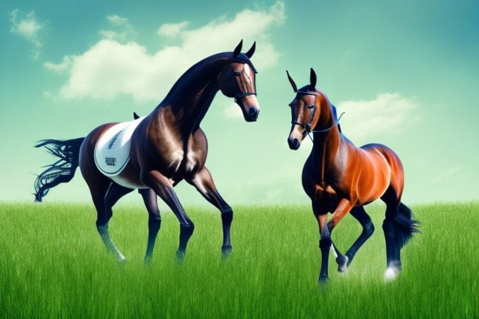 A belgian warmblood horse in a field of grass