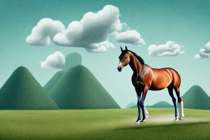 A belgian warmblood horse in a rural tongan landscape