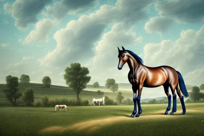 A belgian warmblood horse in a rural landscape in the free state