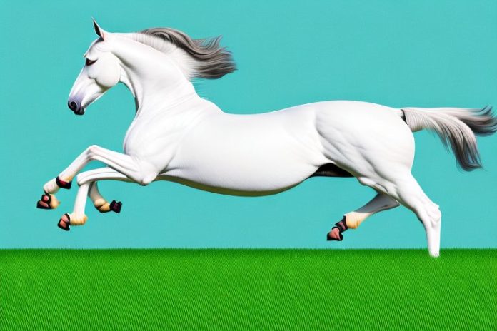 A belgian warmblood horse galloping through a grassy field in postmasburg