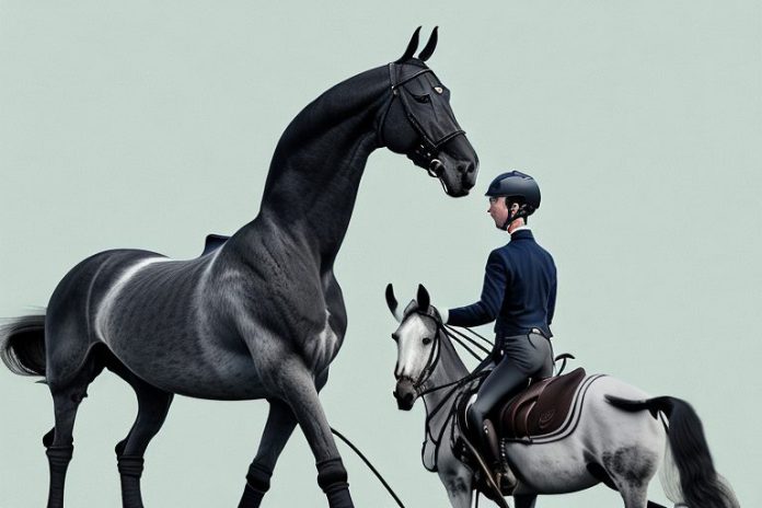 A belgian warmblood horse and rider in a rural setting